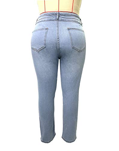 WAEKQIANG Pantalones Vaqueros De Talla Grande para Mujer Pantalones Vaqueros De Cintura Alta Negros Y Azules Moda Casual Pantalones LáPiz De Mezclilla Ajustados L-5xl