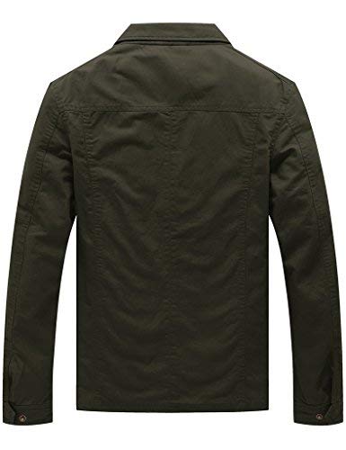 WenVen Chaqueta Clásica al Aire Libre Chaqueta Cuello Solapa Sahariana Cazadora Ligera Entretiempo Chaqueta Otoño Militar Hombres Verde Militar Large