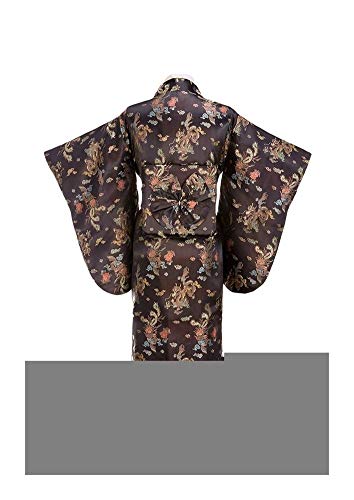 Without logo ZCPCS Vestido de Noche Negro japonés Tradicional de Las Mujeres de Seda del Kimono con Vintage del Funcionamiento del Traje de la Danza del Vestido de Cosplay Un tamaño