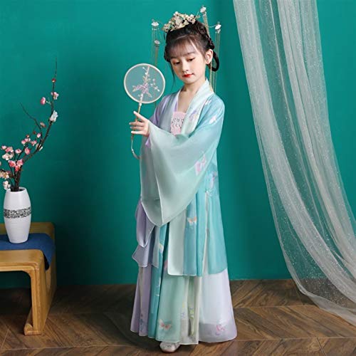 XYW Girls 'Hanfu - Estilo Chino Traje Antiguo Vestido de Cintura de Manga Larga Super Fairy Autumn Chaqueta Falda Fairy Elegante (Color : +Crown, Size : #100cm)