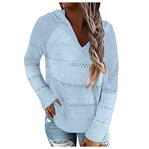 YANFANG Sudadera con Capucha para Mujer de Punto Invierno Casual de Color sólido con Cuello en v Manga Larga suéter Blusa Tops Sweatshirt Invierno