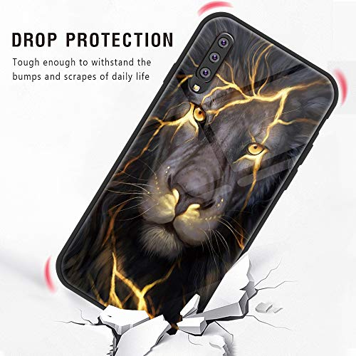 Yoedge Samsung Galaxy A70 Funda, [Resistente a los Arañazos] Carcasa con Dibujos Animados Diseño [Bordes en Suave TPU Silicona] Híbrida Tempered Vidrio Case Cover para Galaxy A70, Tigre