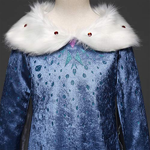 YOSICIL Niñas Cosplay Vestido de Princesa Elsa con Capa Vestido de Frozen Manga Larga Vestido Largo Disfraz Azul Dulce Disfraz Ceremonia de Fiesta Halloween Navidad 3-9 años 100-150cm