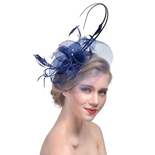 Yujeet Moda De Mujer Transparente Sombreros Y Tocados Completo Floral Forma Pluma Hecha A Mano Novia Headwear Para La Boda Cocktail Party Azul Marino One Size