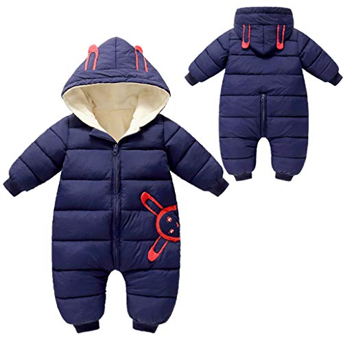 YWLINK 0-24 Meses Bebé Ropa Abrigada Mono De AlgodóN con Capucha Mameluco Grueso Chaqueta De Plumas Calidez Al Aire Libre A Prueba De Viento Abrigo Suave Ropa para Bebé(Azul,3-6 meses/80)