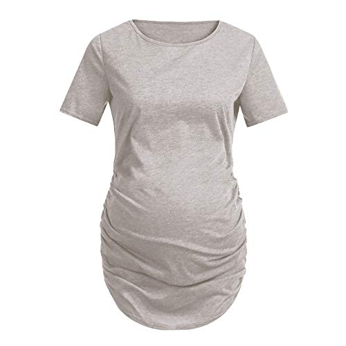 YWLINK Falda Premamá,Ocio Y Confort Verano Color SóLido Cuello Redondo Mujeres Maternidad Manga Corta Lactancia Bebé Lactancia Camiseta Embarazadas Tops S-XXL