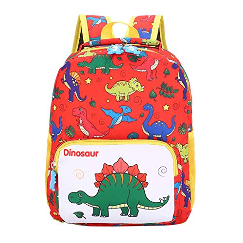 YWLINK Mochila Escolar Ligero Estudiante NiñOs Y NiñAs NiñOs Dibujos Animados Dinosaurio Animal Mochila Escolar Viajes Cremallera Bolsa Ocio Fiesta Regalo(rojo)