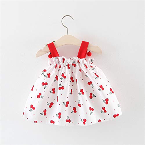 YWLINK NiñAs 2PC Verano Vestido Sin Mangas con Estampado De Cereza con Volantes Vestido De Princesa+Sombrero De Paja Lindo Ropa De NiñOs Muy Bonito Regalo(Rojo,2-3 Years/100/11/12)