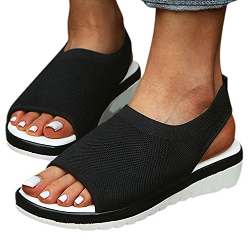 YWLINK Zapatos Mujer CuñA Moda TamañO Grande Transpirable con Malla Tejida Volando Zapatos Casuales Sandalias Fiesta En La Playa Antideslizante CóModo Baratos Regalo del DíA De Miembro(Negro,40EU)