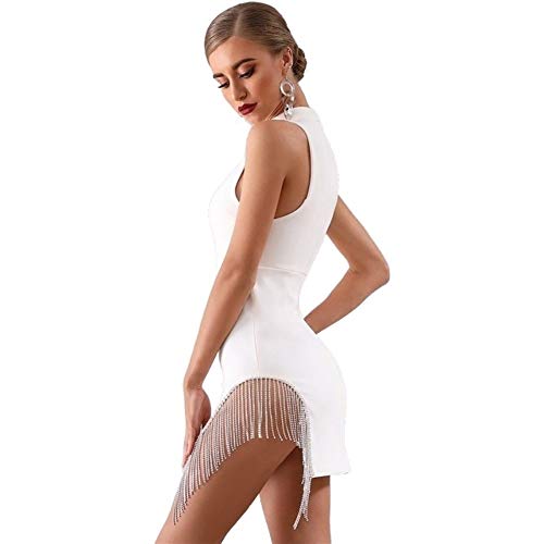 ZALE - Vestido negro para mujer, vestido de fiesta con diseño de estrella, color negro, para mujer, chaleco sin mangas, borlas, zapatos de vestir para mujer para baile fiesta temperamento, Blanco, XS