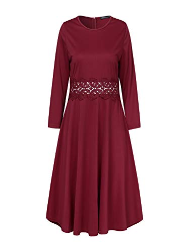 ZANZEA Vestido de Fiesta Mujer Manga Larga Tallas Grandes Elegant Vestido de Cóctel de Noche Cortos W1-Vino Rojo M