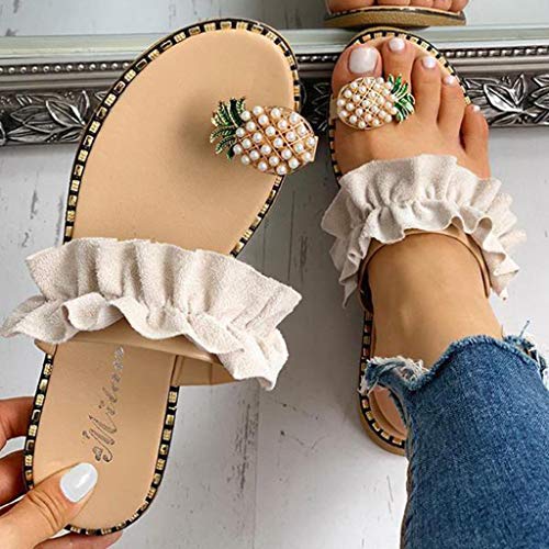 Zapatillas Bohemias Con Puntera Piña Para Mujer Sandalias De Playa Mujeres Niñas Perlas Sandalias Planas Mujer Verano Chanclas Dedo Del Pie Sandalias De Fiesta Zapatos De Verano Wyxhkj