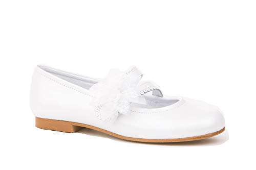 Zapatos de niña Fabricados en Piel para comunión. Calzado de niña Hecho a Mano - MiPequeña Modelo 992v Color Blanco.