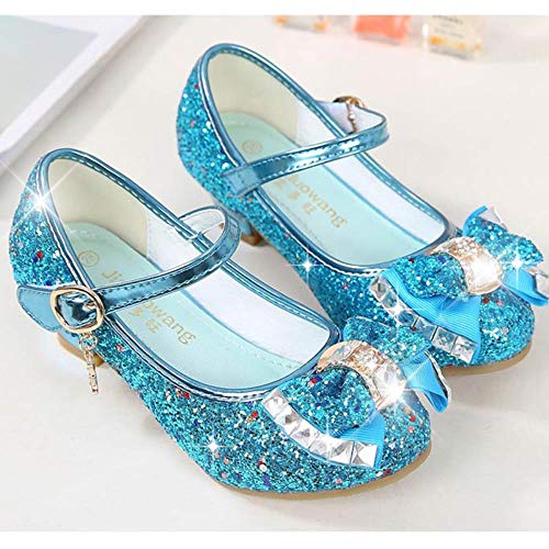 Zapatos de princesa para niñas sandalias de tacón alto con purpurina brillante y diamantes de imitación para bebés de fiesta, color negro, 36