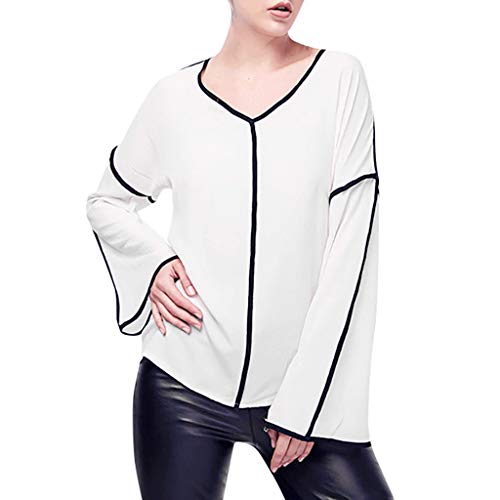 ZODOF Camiseta Mujer Casual Cuello Redondo Color Block Manga Larga Camiseta Tops Sudadera Blusa Sweatshirt T-Shirt