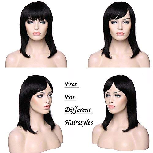 14"(35cm) Peluca Bob Mujer Pelo Natural Humano 100% Remy Pelucas Cortas Naturales Lisas Cabello Brasileño Brazilian Human Hair Wig Straight (#1B Negro Natural)