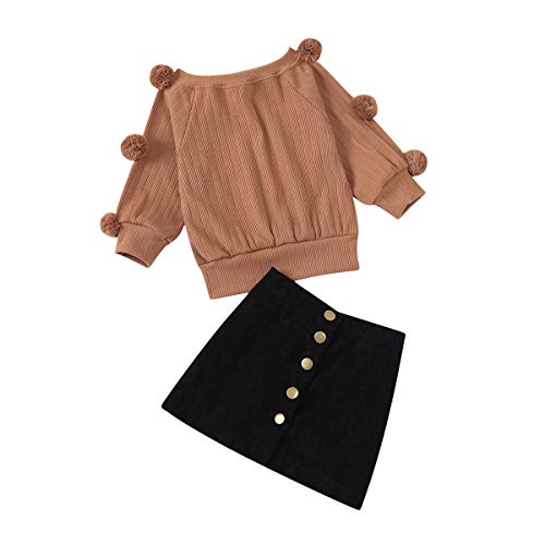 2 Piezas de Moda de Invierno Conjunto de Falda bebé niño cálido de Manga Larga Bola de Pelo de Punto suéter Top + Botones Faldas Trajes Conjunto