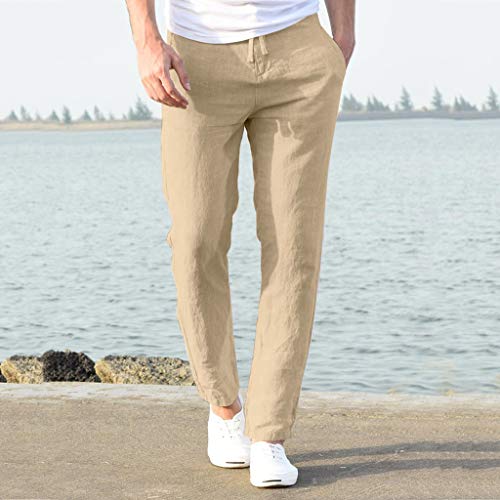 2021 Nuevo Pantalones Hombre Verano Casuales Moda Deportivos Lino Pants Color sólido Jogging Pantalon Fitness Suelto Pantalones Largos Pantalones Ropa de Hombre