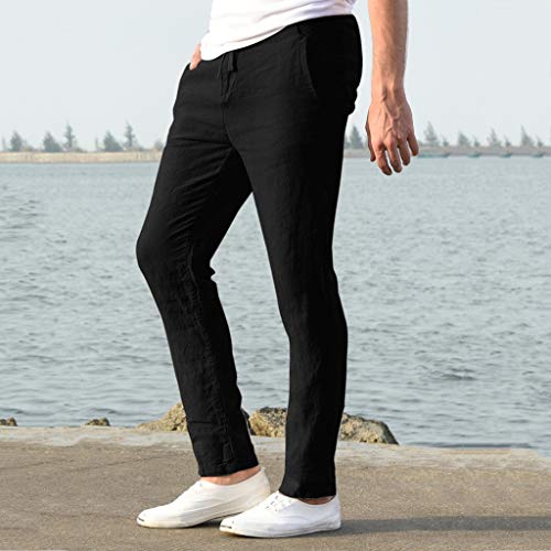 2021 Nuevo Pantalones Hombre Verano Casuales Moda Deportivos Lino Pants Color sólido Jogging Pantalon Fitness Suelto Pantalones Largos Pantalones Ropa de Hombre