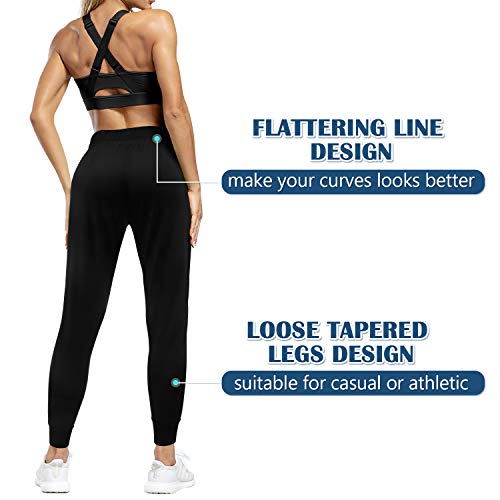 3W GRT Pantalon de Chándal para Mujer,Pantalones de Mujer,Pantalón Deportivo Mujer con Bolsillos,Pantalones Deportivos con Cordones para Mujer Yoga Fitness Jogger (Negro, XXL)