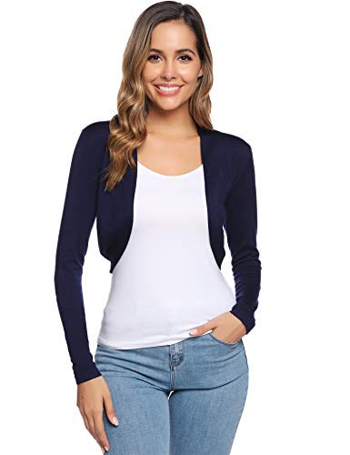 Abollria Cardigan Corta Mujer con Mangas Largas Elegante Bolero Boda Chaqueta Pequeña Toreras de Punto para Fiestas Ceremonia Novia Party