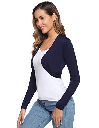 Abollria Cardigan Corta Mujer con Mangas Largas Elegante Bolero Boda Chaqueta Pequeña Toreras de Punto para Fiestas Ceremonia Novia Party