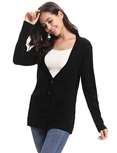 Abollria Cárdigan Mujer Básico Chaqueta de Punto con Botones Clasico Suéter Cárdigan Manga Larga Casual Rebeca Jerseys Sweater V-Cuello para Primavera Otoño Invierno