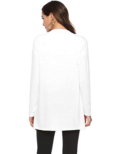 Abollria Cárdigan Mujer Largo Casual Chaqueta Punto Manga Larga Rebecas con Bolsillos para Primavera Verano Otoño Blanco, XXL