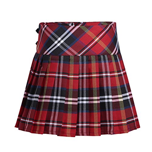 Agoky Falda Niña Ropa Verano Escocesas Cuadros Escocia Falda Plisada Básica con Hebilla Uniforme Escolar Algodón Tartán para Niñas Chicas 4 a 14 Años Rojo 10 años