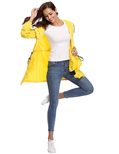 Aibrou Abrigo Impermeables con Capucha para Mujer,Cortavientos,Cortavientos Deportivo de Manga Larga Impermeable,Ligero y Delgado Chubasquero para Exteriores, Amarillo, XL