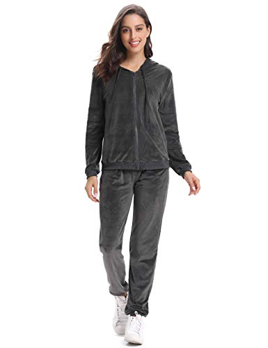 Aibrou Chandal Mujer Completo de Terciopelo,Conjunto Chándal Talla Grande,Sudadera con Capucha Cremallera con Pantalón,Conjunto Deportivo de Terciopelo,Pijamas, (Gris, L)