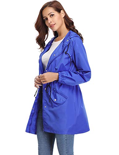 Aibrou Chaqueta Impermeable Mujer,Chaqueta Cortavientos Running Abrigo Impermeable con Capucha Chubasquero Impermeable Deportivo Chuvasqueros de Lluvia Primavera, Azul, L