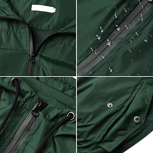 Aibrou Chubasquero Impermeable Deportivo para Mujer,Abrigo Impermeables con Capucha,Chuvasqueros de Lluvia Chaqueta Cortavientos Running  para Primavera, (Verde Oscuro, M)