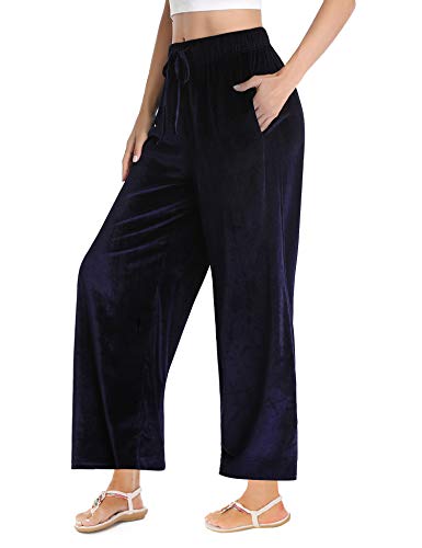 Aibrou Pantalones Anchos Terciopelo de Mujer,Pantalones Chandal Pantalones de Ocio de Moda para Mujer Pretina elástica con cordón Pantalón Jogger, (Armada, L)