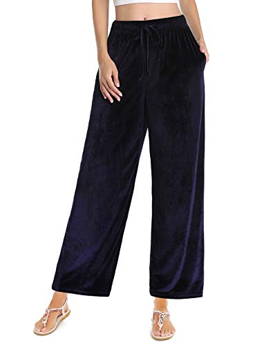 Aibrou Pantalones Anchos Terciopelo de Mujer,Pantalones Chandal Pantalones de Ocio de Moda para Mujer Pretina elástica con cordón Pantalón Jogger, (Armada, L)