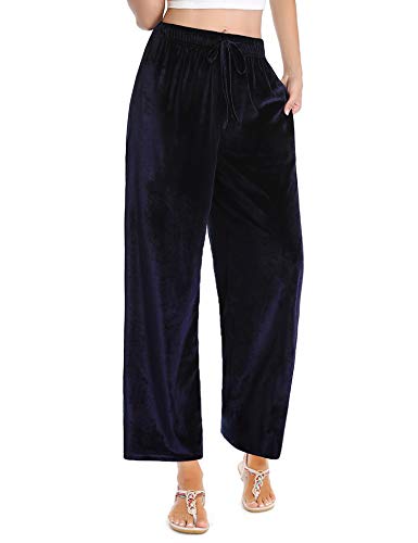 Aibrou Pantalones Anchos Terciopelo de Mujer,Pantalones Chandal Pantalones de Ocio de Moda para Mujer Pretina elástica con cordón Pantalón Jogger, (Armada, L)