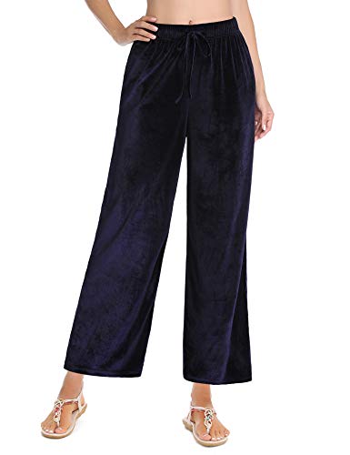 Aibrou Pantalones Anchos Terciopelo de Mujer,Pantalones Chandal Pantalones de Ocio de Moda para Mujer Pretina elástica con cordón Pantalón Jogger, (Armada, L)