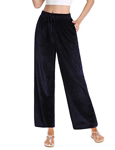 Aibrou Pantalones Anchos Terciopelo de Mujer,Pantalones Chandal Pantalones de Ocio de Moda para Mujer Pretina elástica con cordón Pantalón Jogger, (Armada, L)