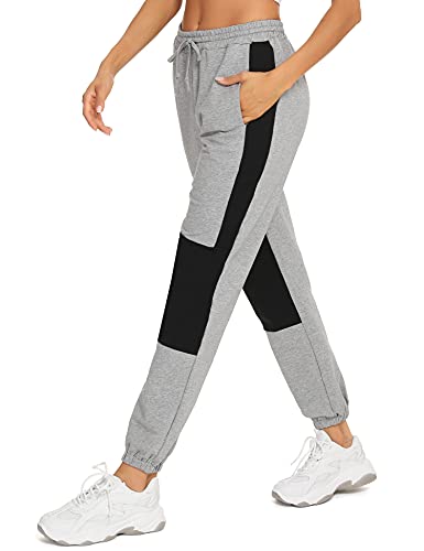 Aibrou Pantalones Largos Mujer,Pantalón Chandal Moda para Deportes Yoga Casual Gimnasio Ejercicio,Gris Claro＋Negro,XXL