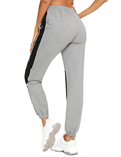 Aibrou Pantalones Largos Mujer,Pantalón Chandal Moda para Deportes Yoga Casual Gimnasio Ejercicio,Gris Claro＋Negro,XXL