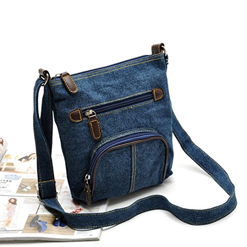 Aivtalk - Bolso Bolsa Bandolera Morral de Vaquero Denim Retro Vintage con Bolsillos para Mujeres chicas escuela - Azul