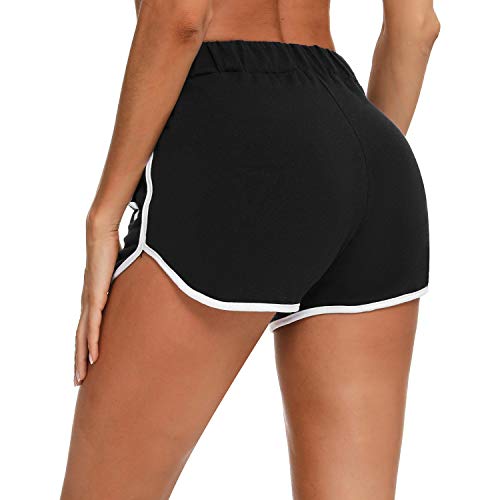 Akalnny Pantalon Corto Deportivo Mujer Verano Algodón Cintura Elástica Ajustable Pantalones Chandal Cortos Gimnasio Correr Deporte