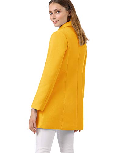 Allegra K Abrigo Collar Peter Pan Trench Doble Botonadura de Mujer Amarillo Mostaza L