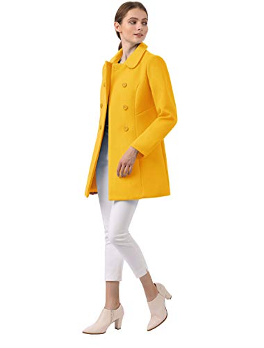 Allegra K Abrigo Collar Peter Pan Trench Doble Botonadura de Mujer Amarillo Mostaza L