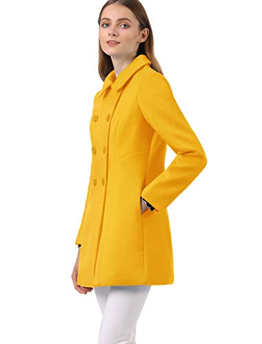 Allegra K Abrigo Collar Peter Pan Trench Doble Botonadura de Mujer Amarillo Mostaza L