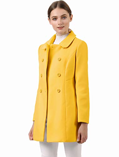 Allegra K Abrigo Collar Peter Pan Trench Doble Botonadura de Mujer Amarillo Mostaza L