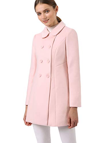 Allegra K Abrigo Collar Peter Pan Trench Doble Botonadura de Mujer Rosa S