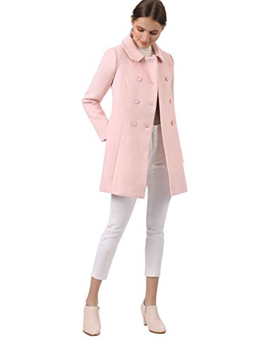 Allegra K Abrigo Collar Peter Pan Trench Doble Botonadura de Mujer Rosa S