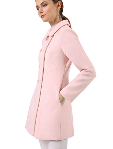 Allegra K Abrigo Collar Peter Pan Trench Doble Botonadura de Mujer Rosa S