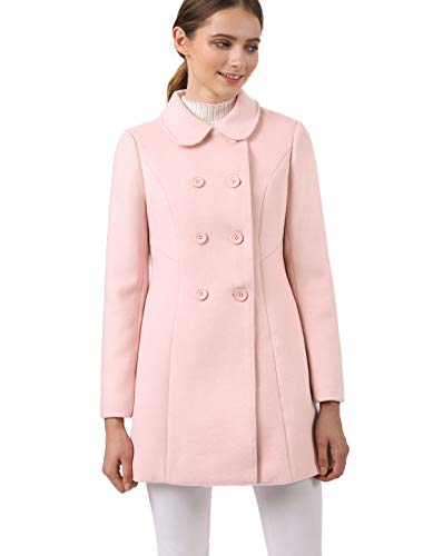 Allegra K Abrigo Collar Peter Pan Trench Doble Botonadura de Mujer Rosa S